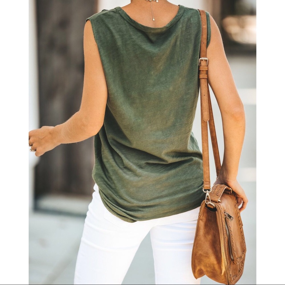 >>LAST<< Brooke Cut Out Tank - Olive - Picture 4 of 5